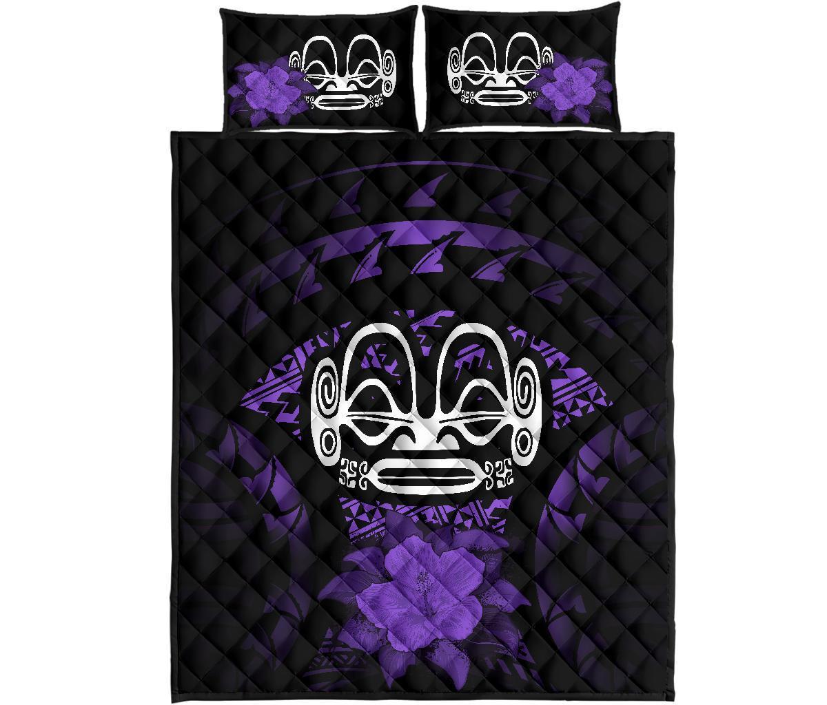 Marquesas Islands Polynesian Quilt Bed Set Hibiscus Purple - Polynesian Pride