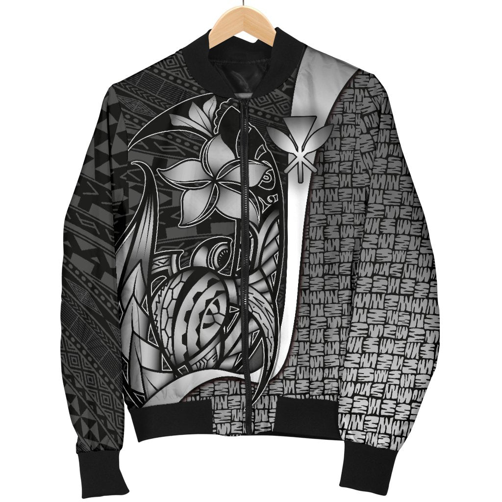Polynesian Hawaii Men Bomber Jacket White - Turtle with Hook WHITE - Polynesian Pride