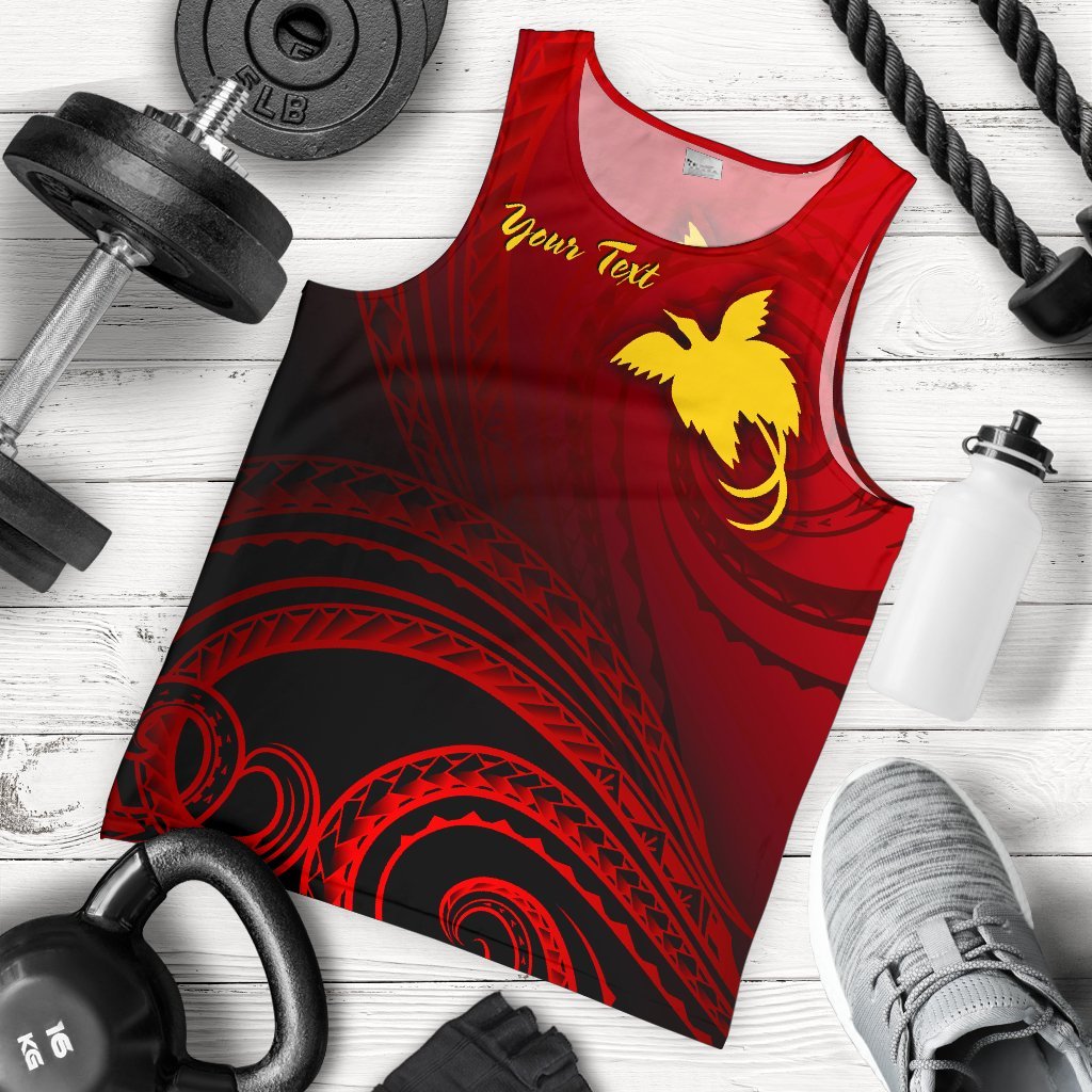 Papua New Guinea Custom Personalised Men's Tank Top - Raggiana Bird of Paradise Polynesian Patterns Red - Polynesian Pride
