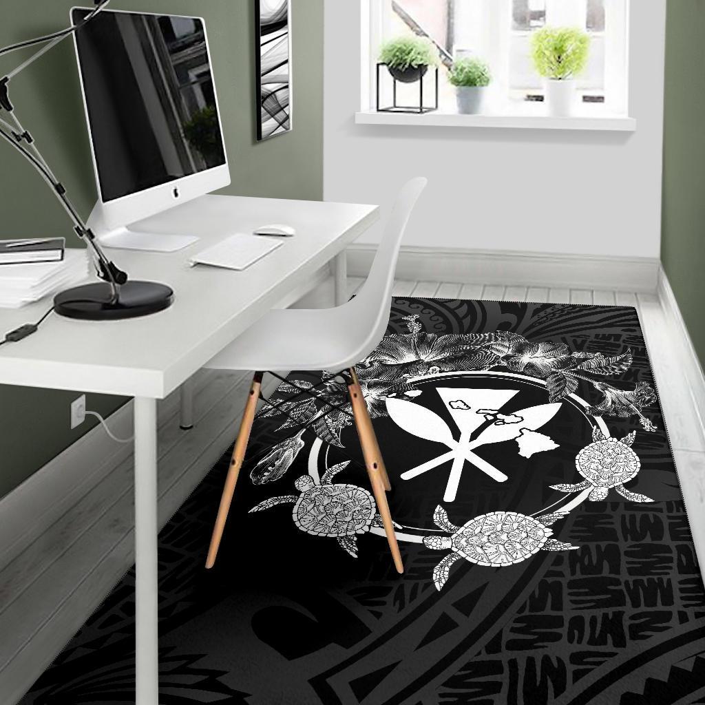 Hawaii Kanaka Turtle Hibiscus Polynesian Rug - Anthea Style White - Polynesian Pride