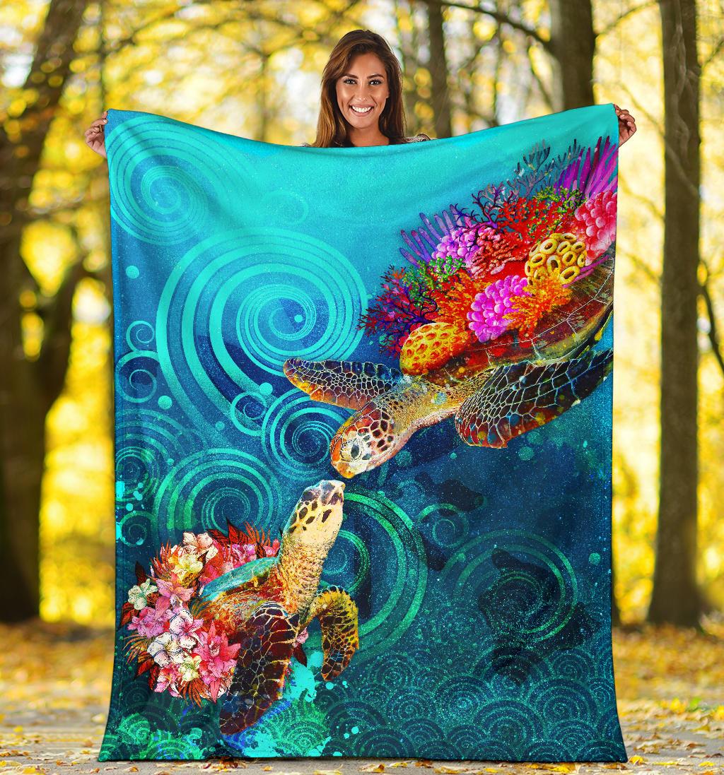 Polynesian Kanaka Maoli (Hawaiian) Premium Blanket - Turtle Hawaii Map - Polynesian Pride