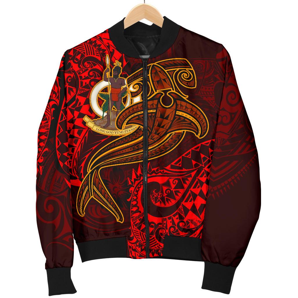 Vanuatu Polynesian Men's Bomber Jacket - Red Shark Polynesian Tattoo - Polynesian Pride