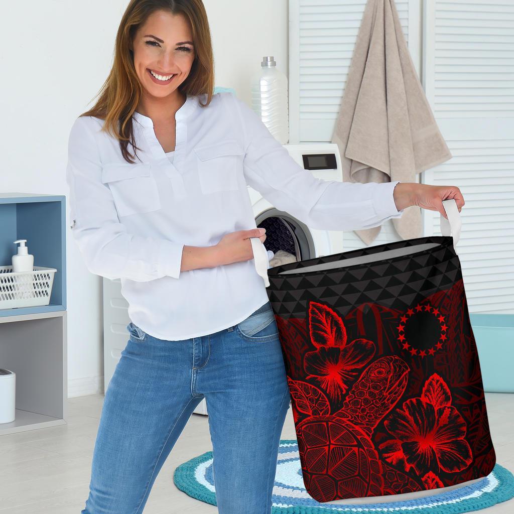 Cook Islands Laundry Basket - Polynesian Turtle Hibiscus Red - Polynesian Pride