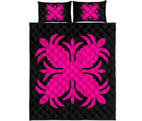 Hawaiian Quilt Bed Set Royal Pattern - Black And Pink - A2 Style - Polynesian Pride