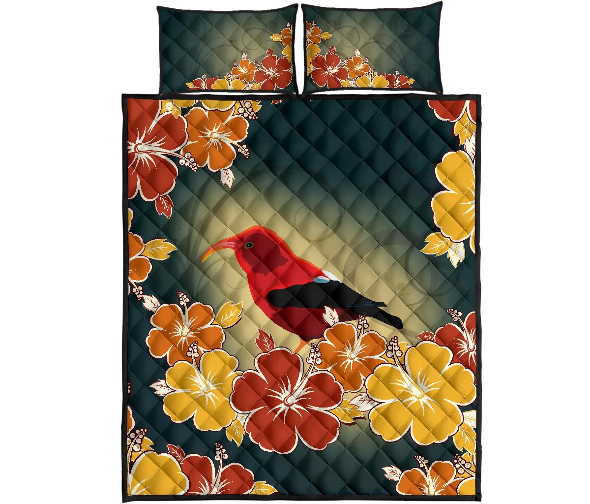 Honeycreeper Hibiscus Quilt Bed Set Black - Polynesian Pride