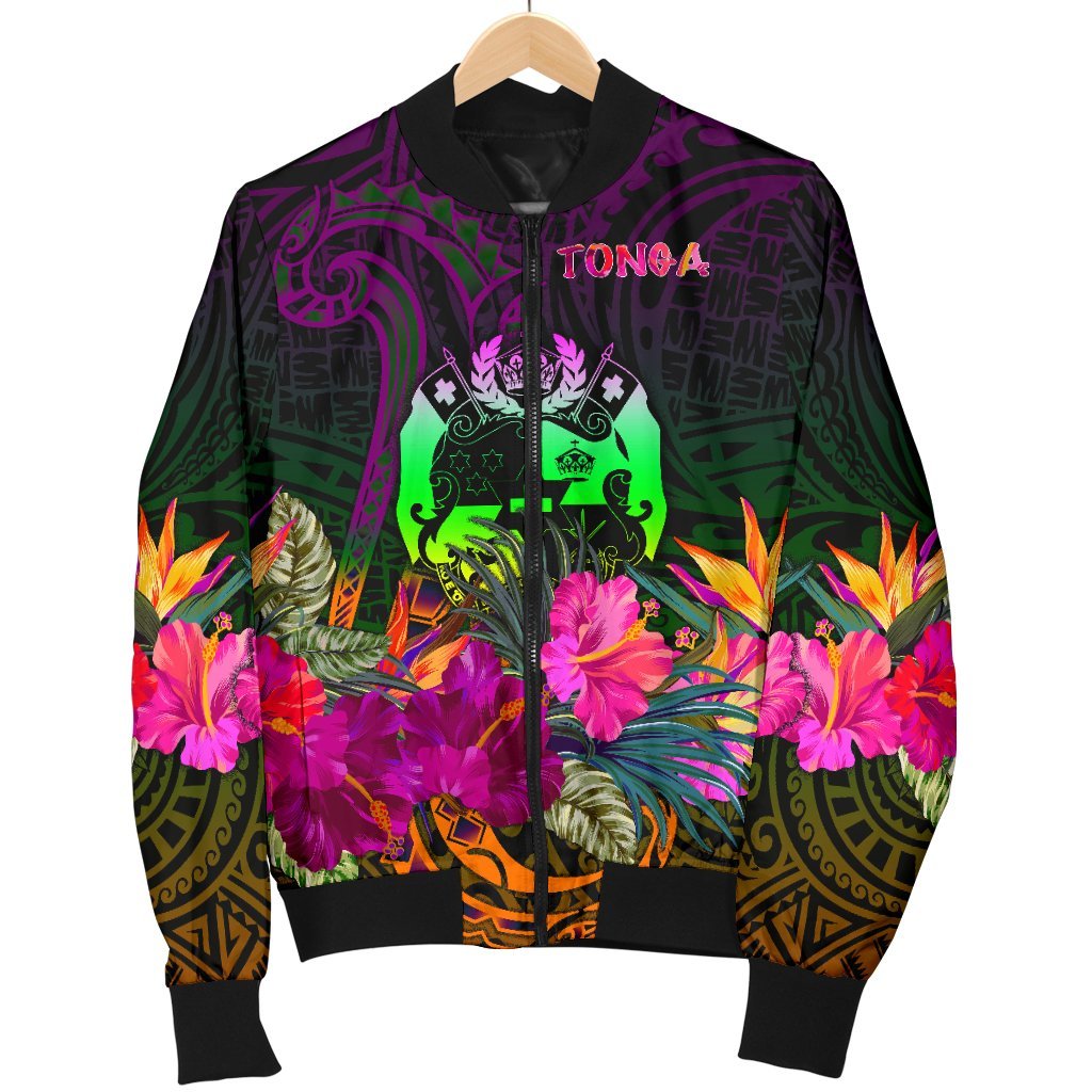 Tonga Polynesian Men's Bomber Jacket - Summer Hibiscus - Polynesian Pride