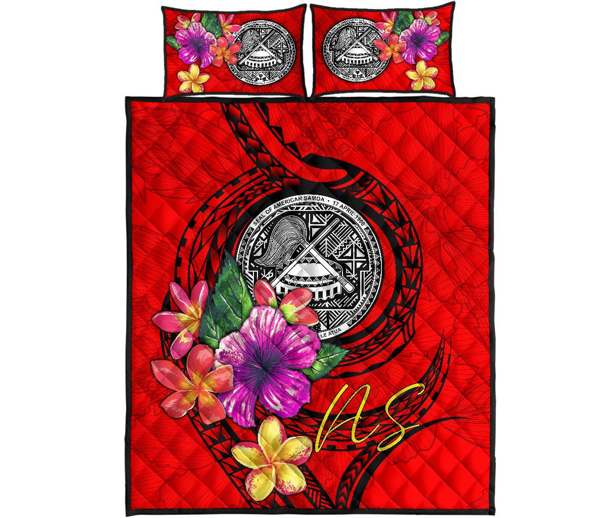 American Samoa Polynesian Quilt Bed Set - Floral With Seal Red - Polynesian Pride