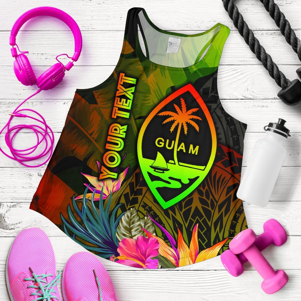 Guam Polynesian Personalised Women's Racerback Tank - Hibiscus and Banana Leaves Art - Polynesian Pride