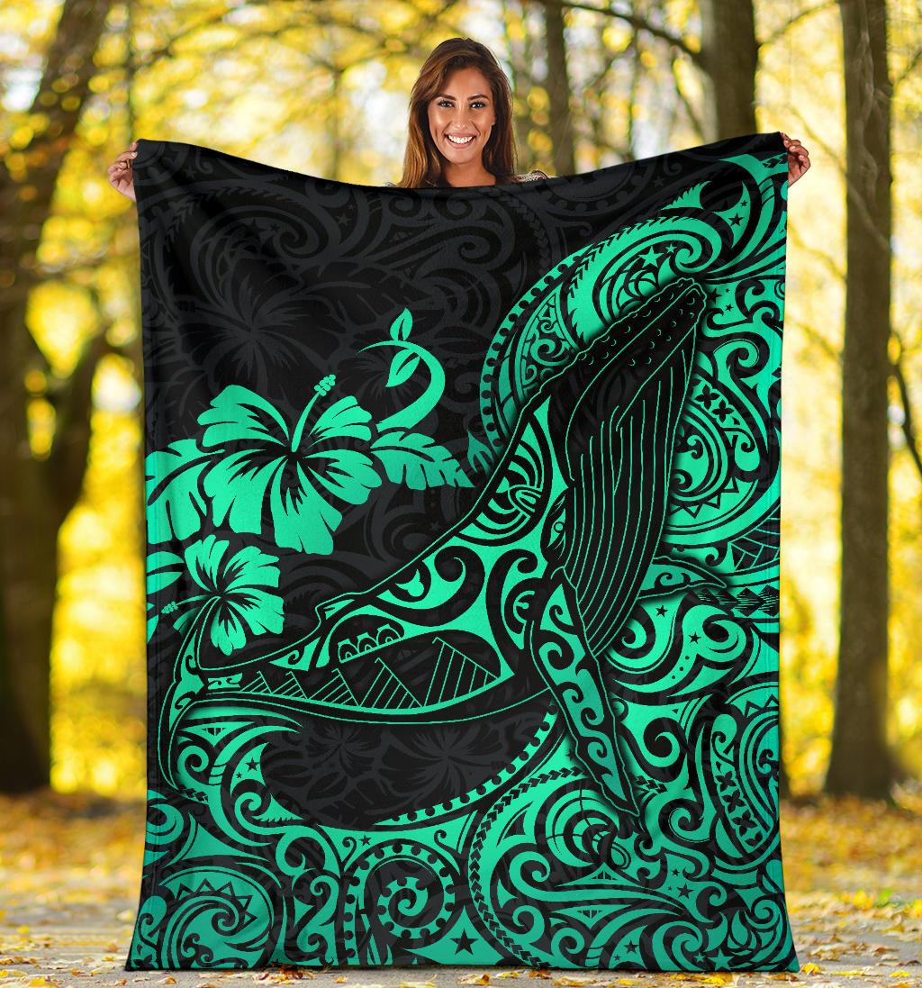 Polynesian Hawaii Premium Blanket - Polynesian Turquoise Humpback Whale - Polynesian Pride