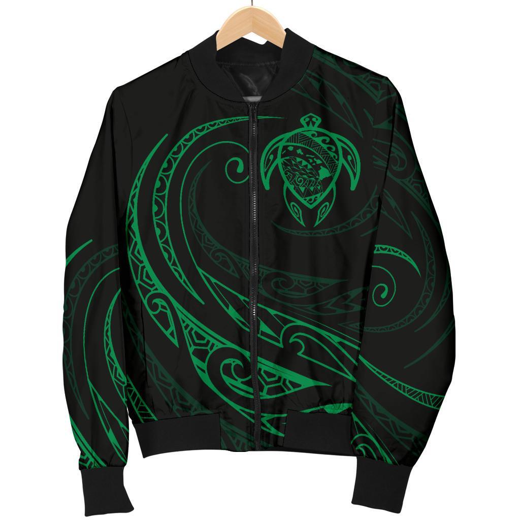 Hawaii Turtle Map Polynesian Women's Bomber Jacket - Green - Frida Style - Polynesian Pride