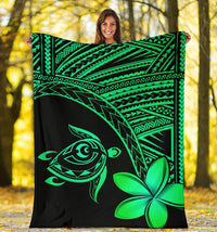 Hawaii Premium Blanket - Hawaii Turtle Plumeria Green - Polynesian Pride