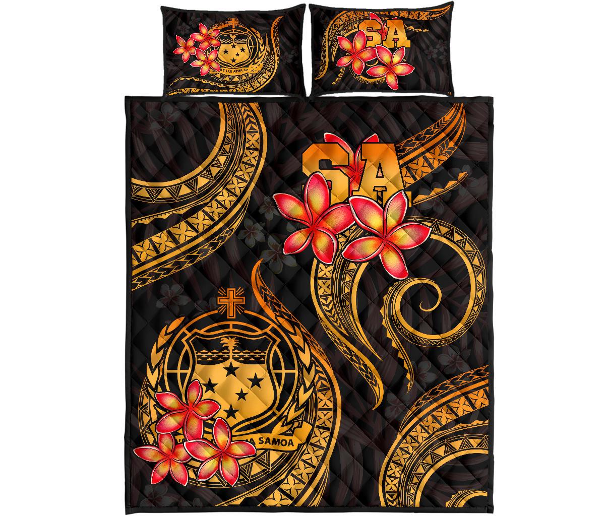 Samoa Polynesian Quilt Bed Set - Gold Plumeria - Polynesian Pride