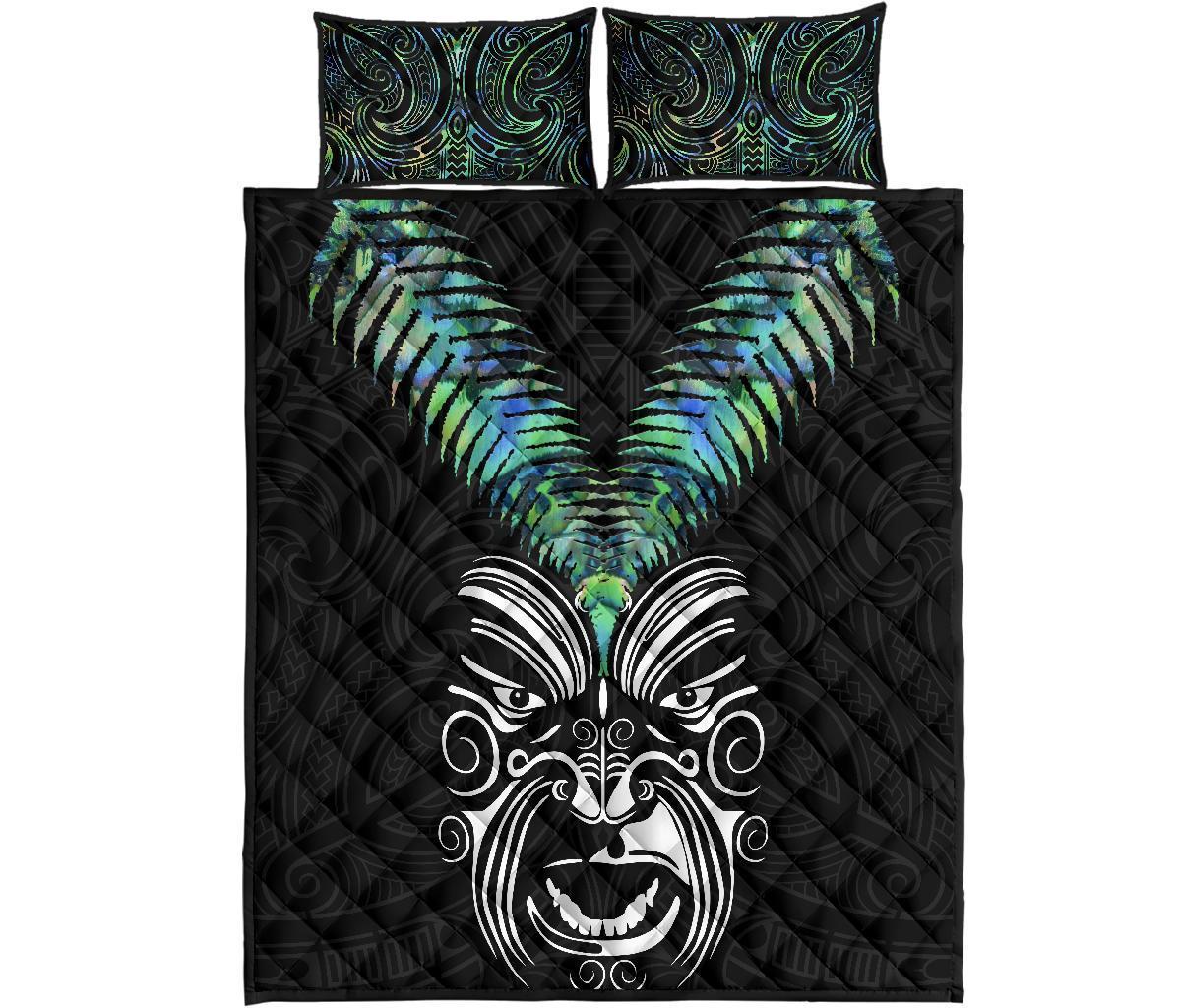 New Zealand Maori Moko Quilt Bed Set Paua Shell Black - Polynesian Pride