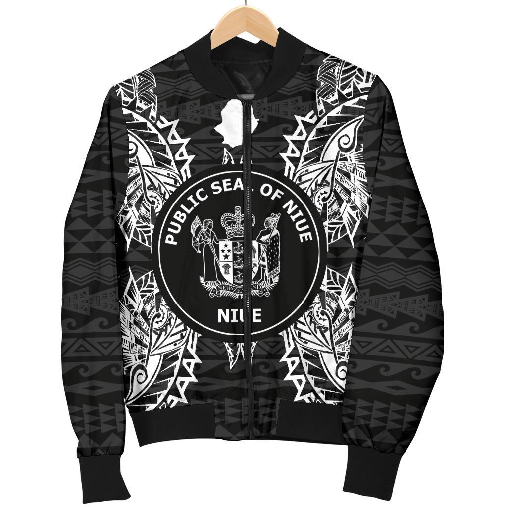 Niue Polynesian Men's Bomber Jacket Map Black - Polynesian Pride