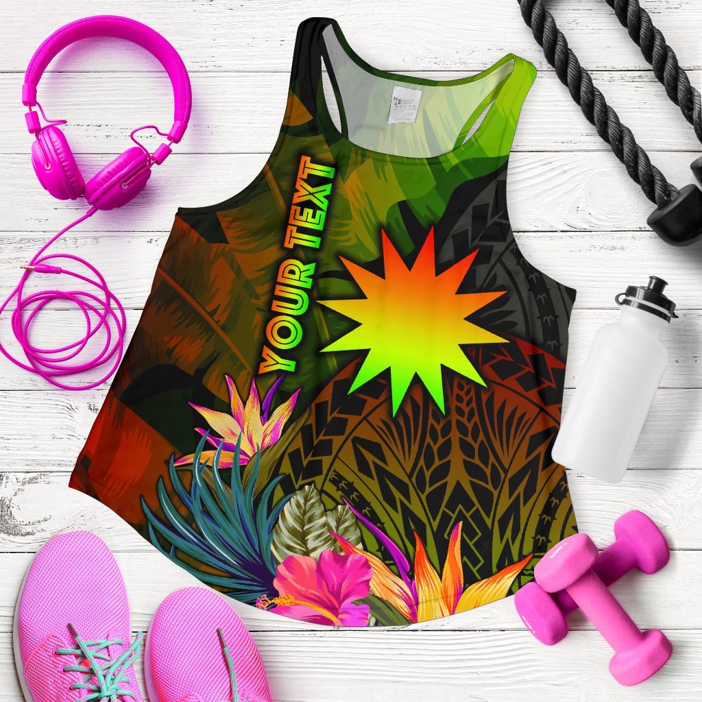 Nauru Polynesian Personalised Women's Racerback Tank - Hibiscus and Banana Leaves Art - Polynesian Pride