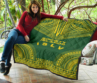 Society Islands Premium Quilt - Society Islands Flag Polynesian Chief Green Version - Polynesian Pride