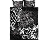 American Samoa Quilt Bed Set - White Shark Polynesian Tattoo - Polynesian Pride