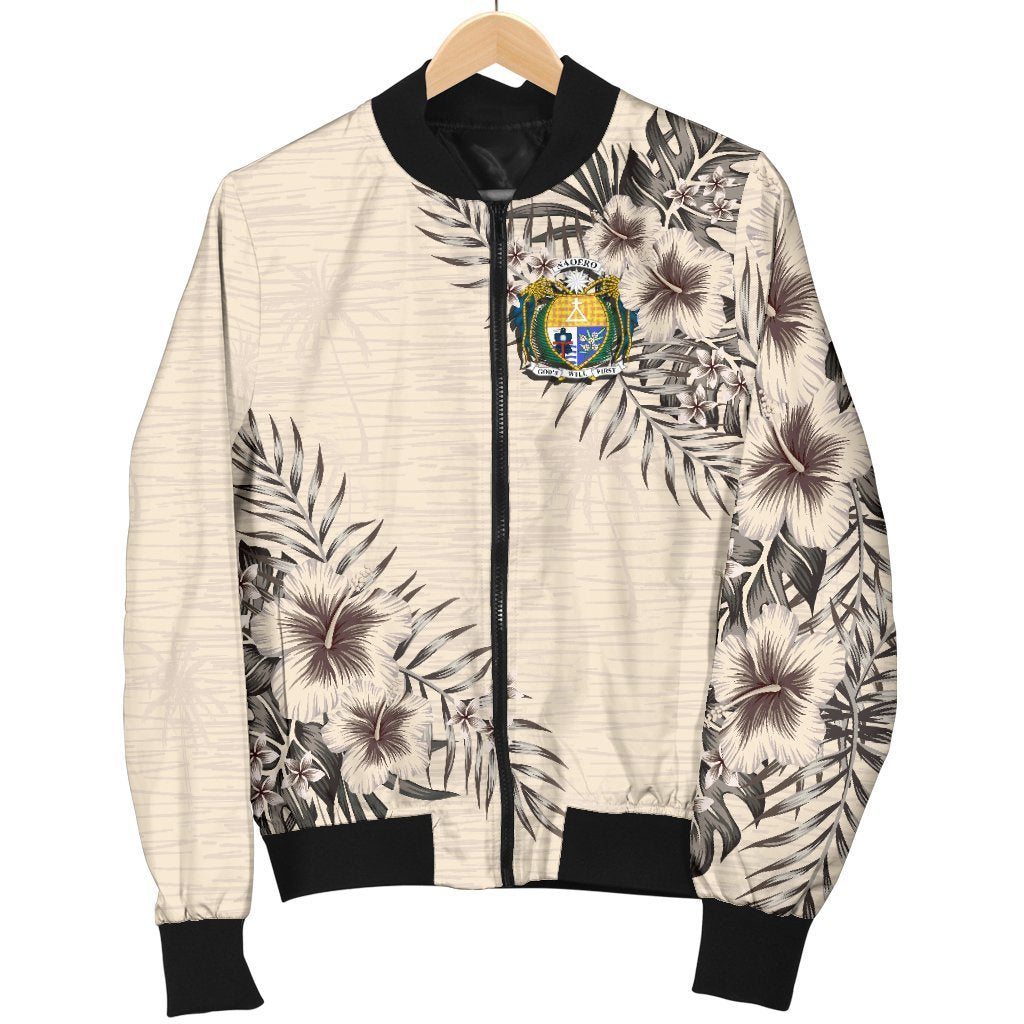 Nauru Men's Bomber Jacket - The Beige Hibiscus - Polynesian Pride