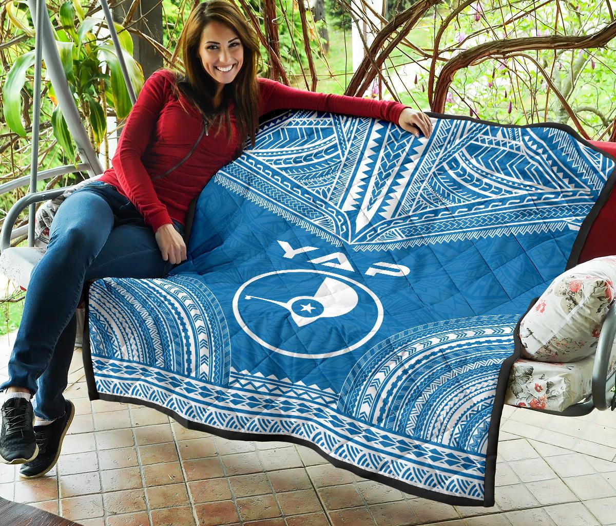 Yap Premium Quilt - Yap Flag Polynesian Chief BLue Version - Polynesian Pride