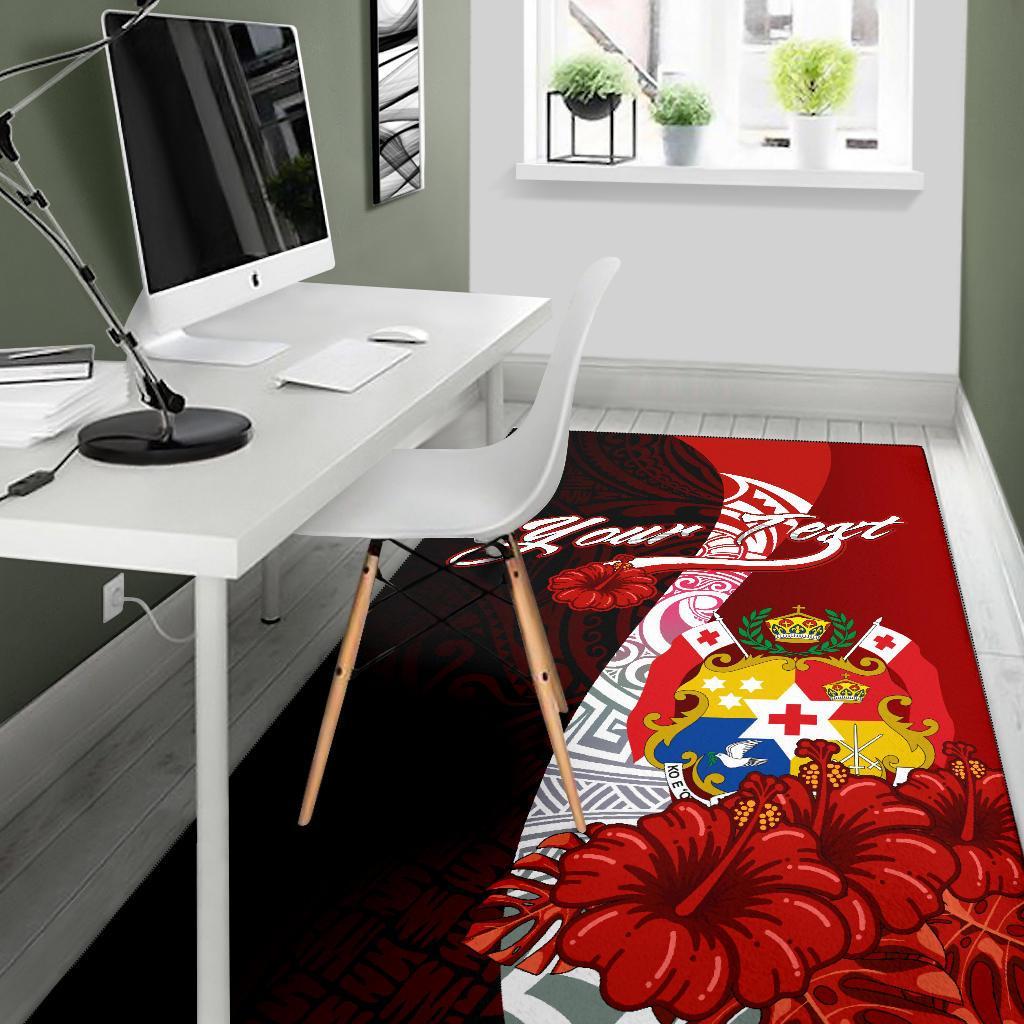 Tonga Polynesian Custom Personalised Area Rug - Coat Of Arm With Hibiscus - Polynesian Pride