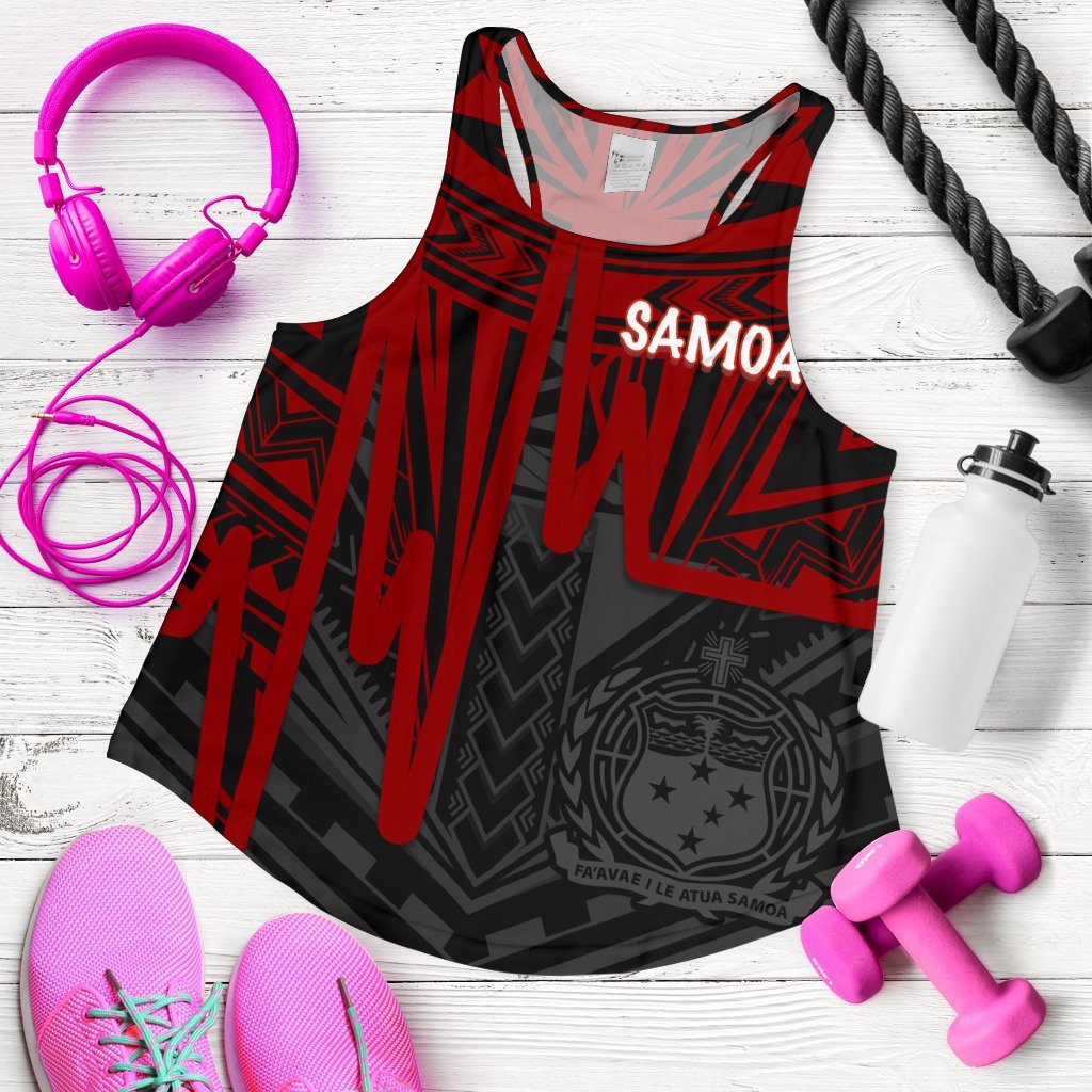 Samoa Women's Racerback Tank - Samoa Seal With Polynesian Pattern In Heartbeat Style (Red) Red - Polynesian Pride