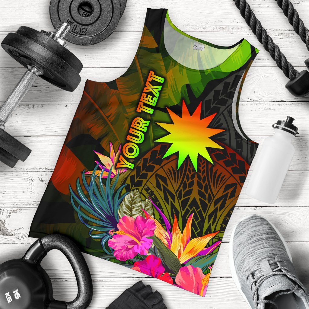 Nauru Polynesian Personalised Men's Tank Top - Hibiscus and Banana Leaves Reggae - Polynesian Pride