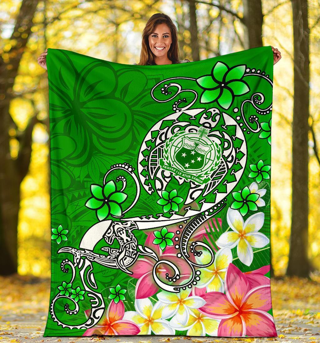 Samoa Premium Blanket - Turtle Plumeria (Green) - Polynesian Pride