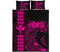 Hawaii Map Kanaka Polynesian Hula Girl Quilt Bed Set - Pink - Polynesian Pride