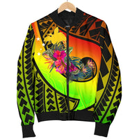 Papua New Guinea Men's Bomber Jacket - Polynesian Hook And Hibiscus (Raggae) - Polynesian Pride