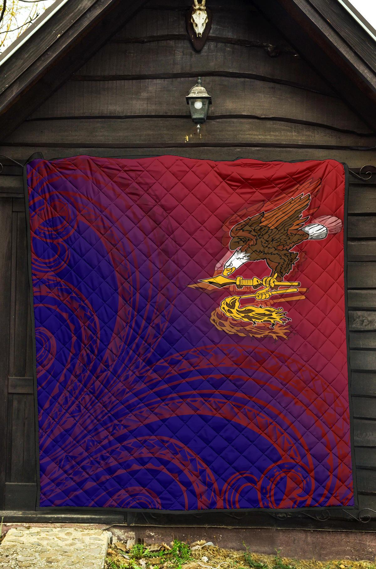 American Samoa Polynesian Premium Quilt - Bald Eagle (Blue - Red) - Polynesian Pride