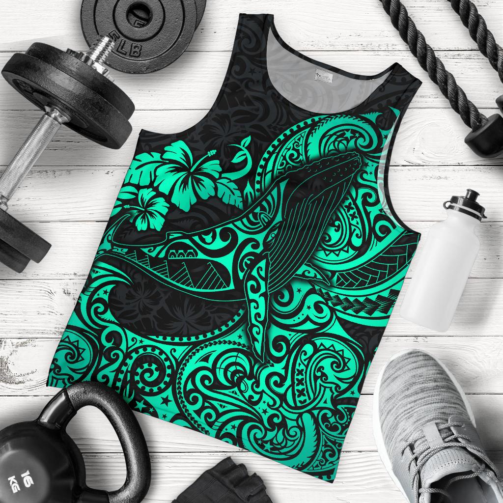Polynesian Hawaii Men's Tank Top - Polynesian Turquoise Humpback Whale Turquoise - Polynesian Pride
