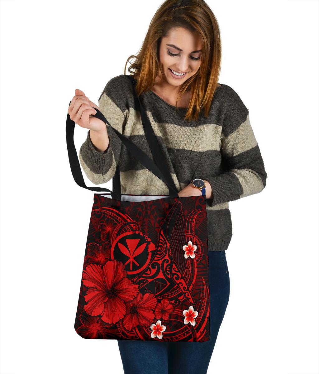 Polynesian Hawaii Tote Bag Women's Bomber Jacket - Humpback Whale with Hibiscus (Red) - Polynesian Pride