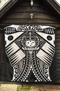 Samoa Polynesian Premium Quilt - Samoa White Seal with Polynesian Tattoo - Polynesian Pride