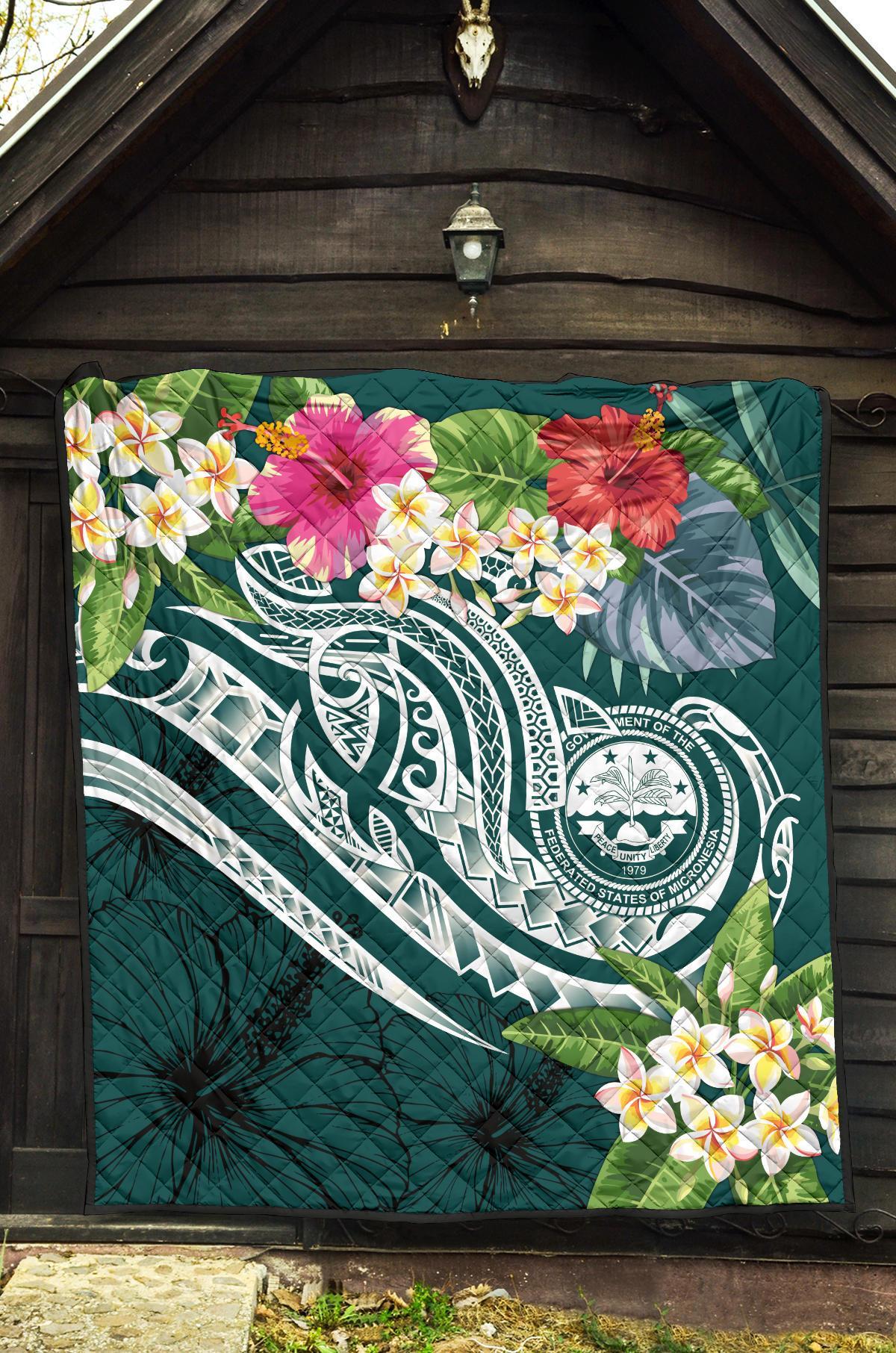 FSM Polynesian Premium Quilt - Summer Plumeria (Turquoise) - Polynesian Pride