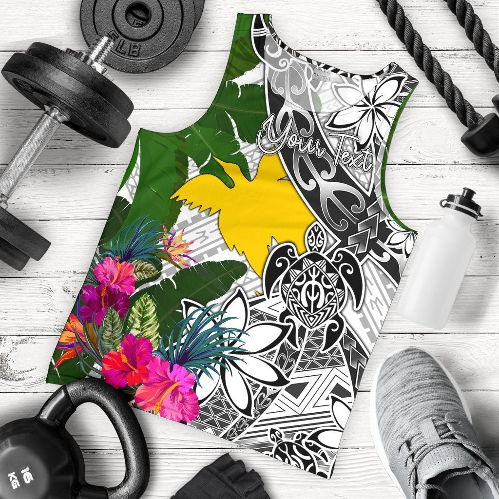 Papua New Guinea Custom Personalised Men's Tank Top White - Turtle Plumeria Banana Leaf White - Polynesian Pride