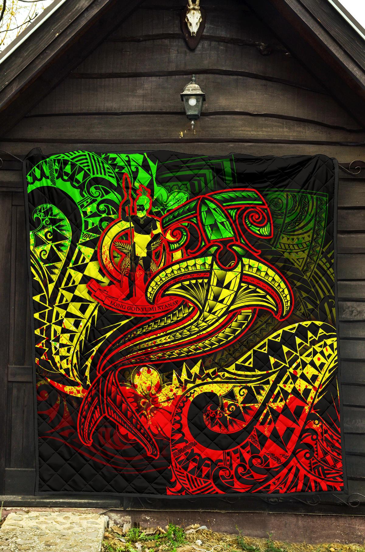 Vanuatu Polynesian Premium Quilt - Reggae Shark Polynesian Tattoo - Polynesian Pride