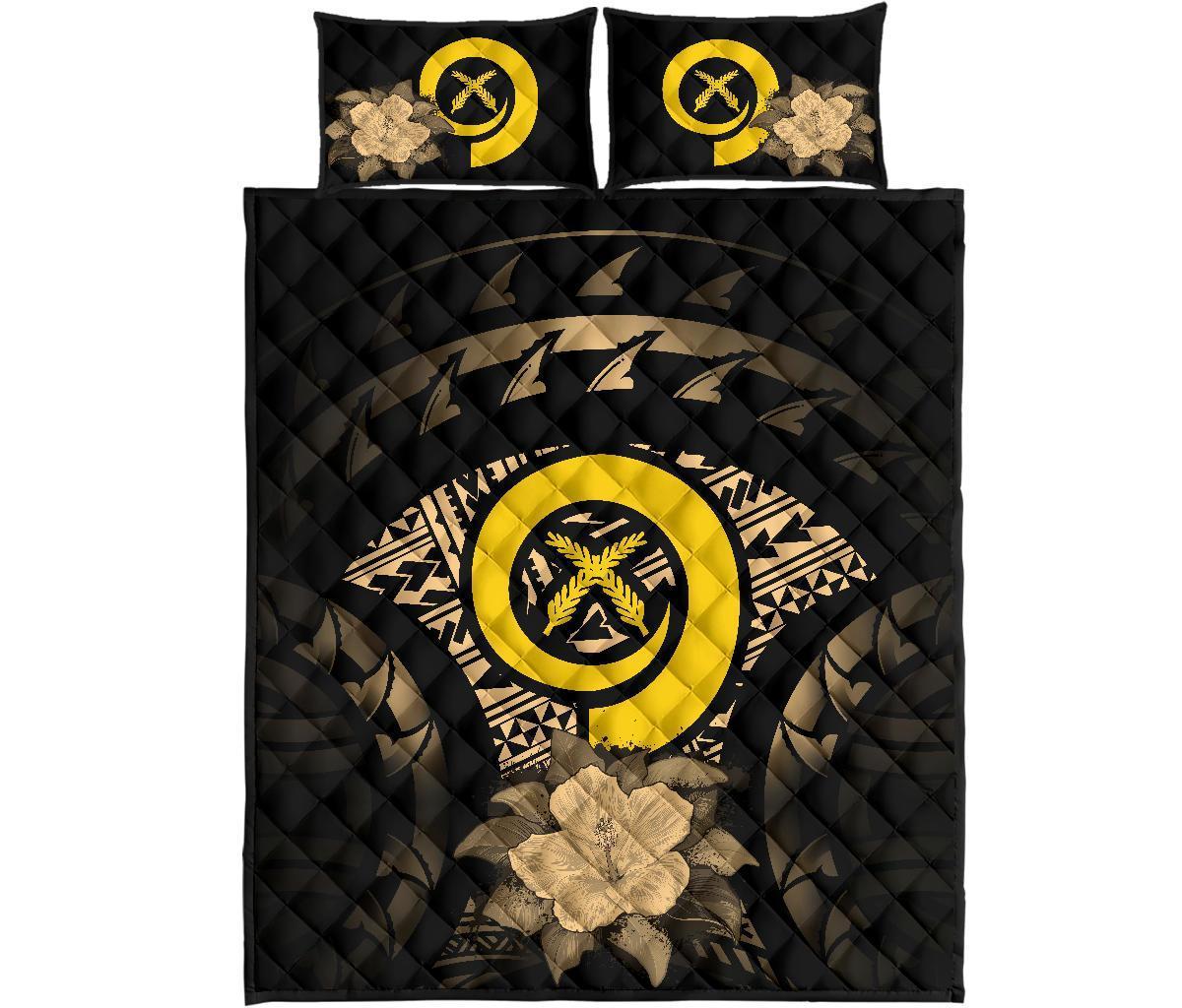 Vanuatu Polynesian Quilt Bed Set Hibiscus Gold - Polynesian Pride