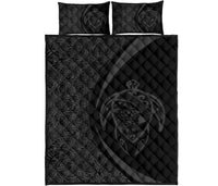 Hawaii Turtle Map Polynesian Quilt Bed Set - Gray - Circle Style Gray - Polynesian Pride