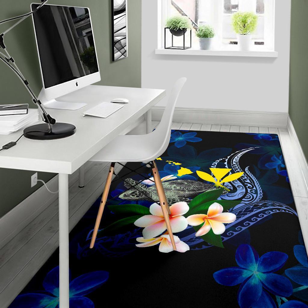 Polynesian Hawaii Area Rug - Turtle With Plumeria Flowers - Polynesian Pride
