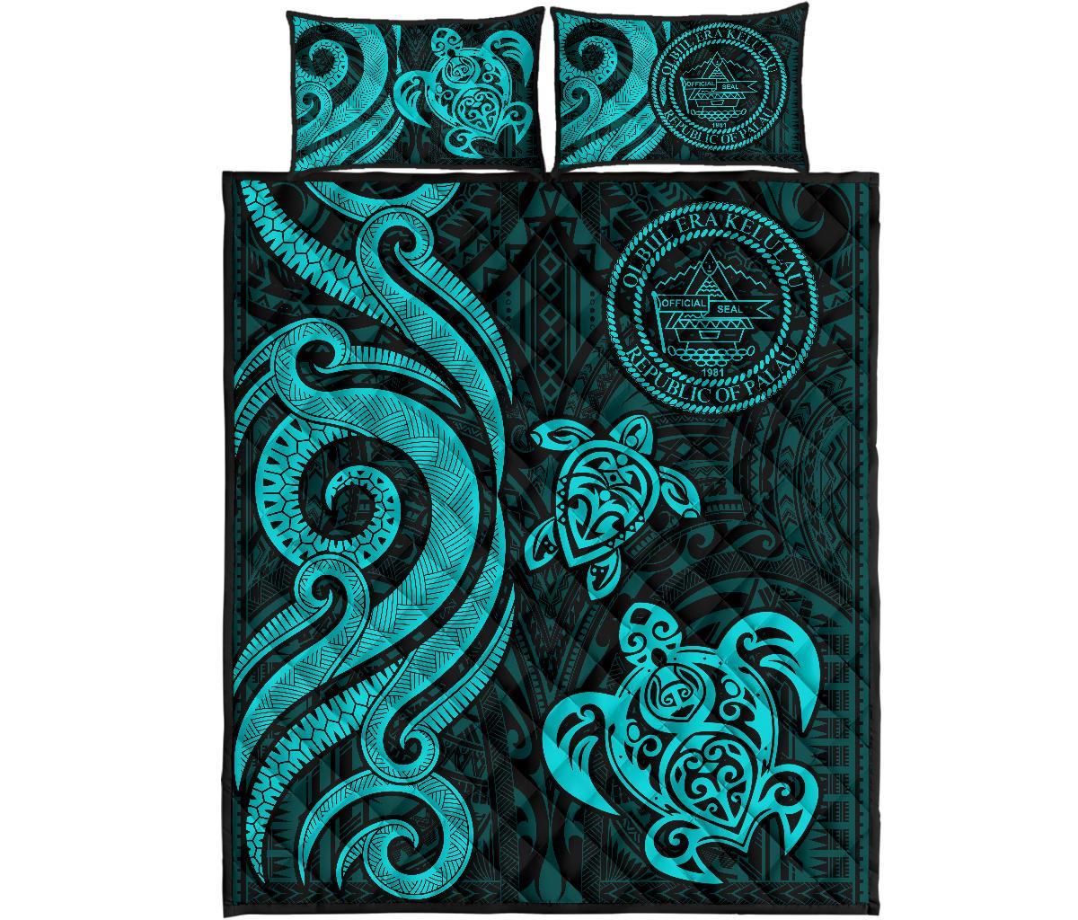 Palau Quilt Bed Set - Turquoise Tentacle Turtle - Polynesian Pride