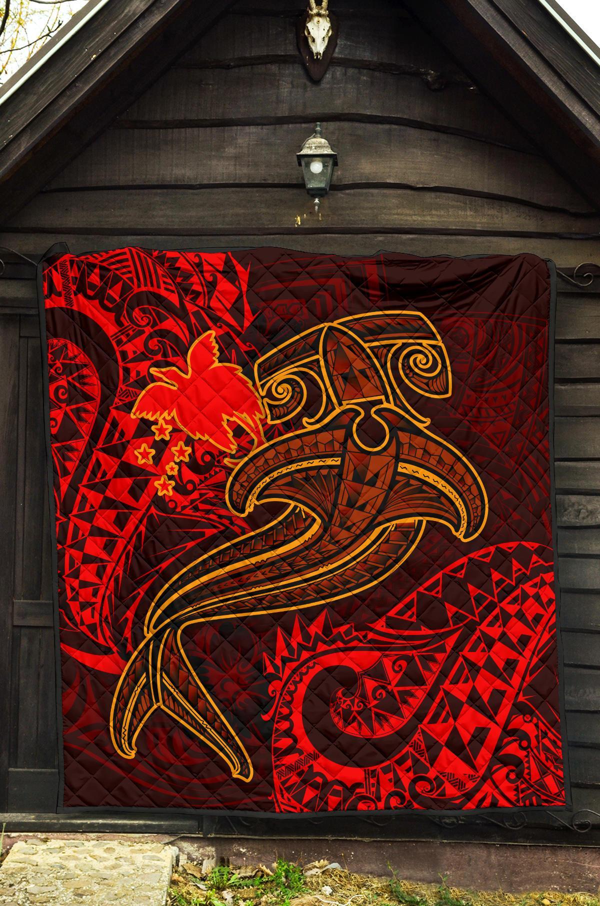 Papua New Guinea Premium Quilt - Red Shark Polynesian Tattoo - Polynesian Pride