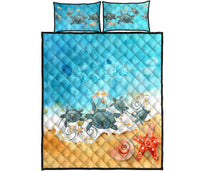 Hawaii Quilt Bed Set - Plumeria Turtles On Beach Hawaiian Blue - Polynesian Pride