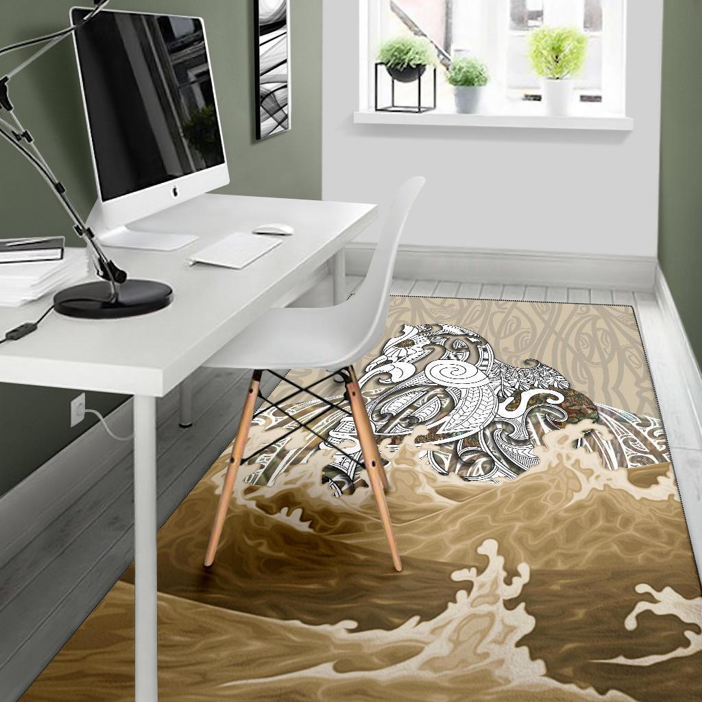 New Zealand Maori Manaia The Blue Sea Area Rug, Golden - Polynesian Pride