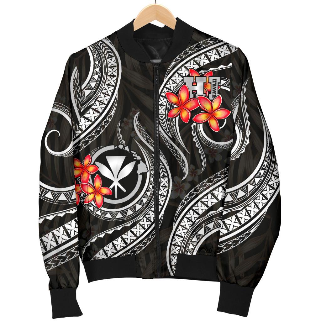 Polynesian Hawaii Men Bomber Jacket - Black Plumeria Black - Polynesian Pride