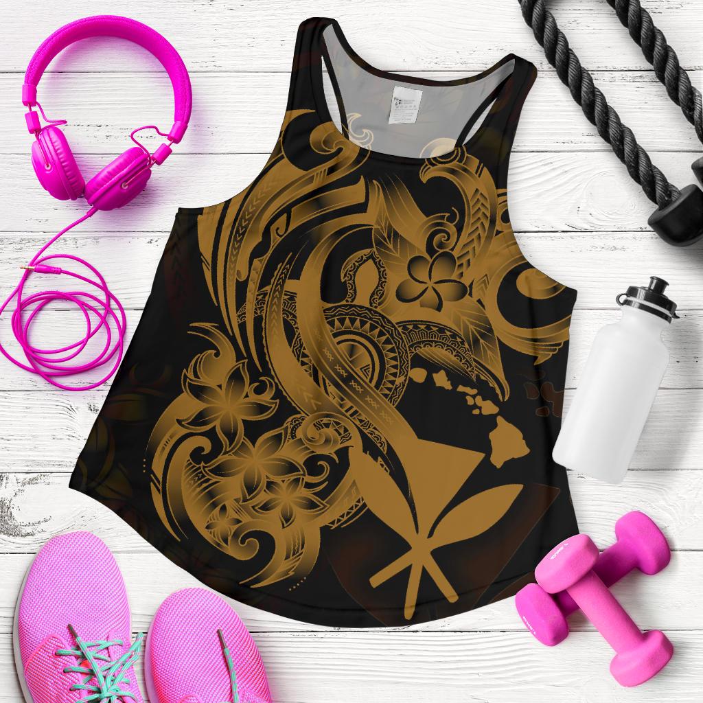 Polynesian Hawaii Women's Racerback Tank - Kanaka Maoli Gold Turtle - Polynesian Pride