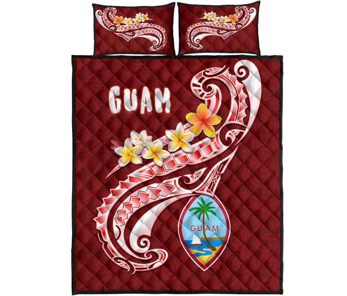 Guam Quilt Bed Set - Guam Seal Polynesian Patterns Plumeria (Red) - Polynesian Pride