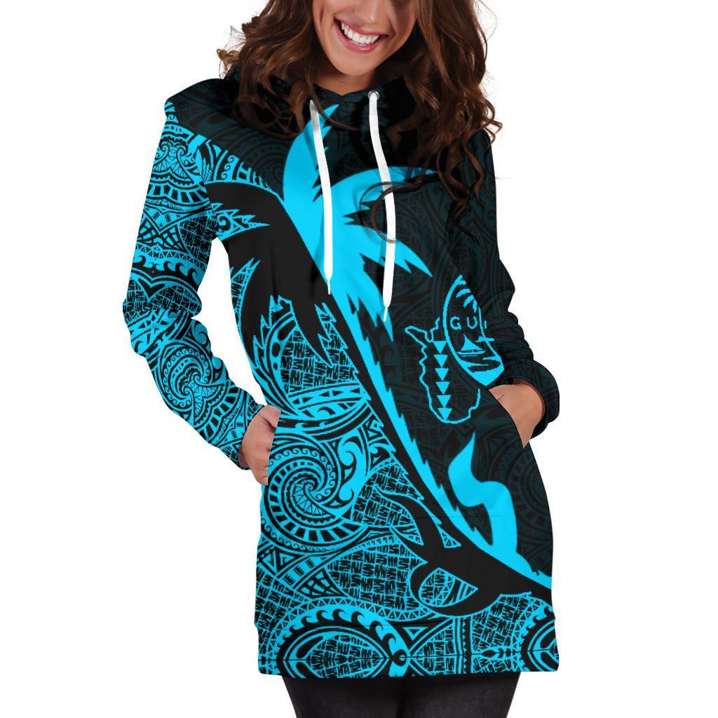 Guam Hoodie Dress - Guam Flag Coconut Tree Blue K4 - Polynesian Pride