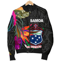 Samoa Men's Bomber Jacket - Polynesian Hibiscus Pattern Black - Polynesian Pride