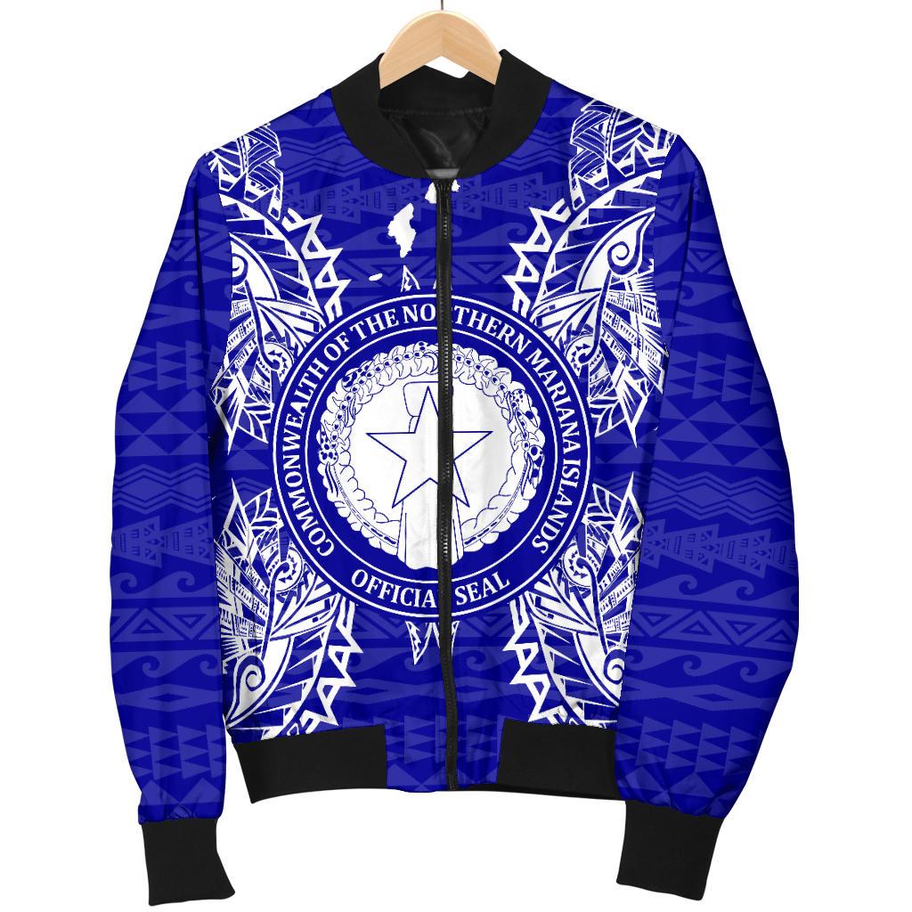 Northern Mariana Islands Polynesian Men's Bomber Jacket Map Blue - Polynesian Pride