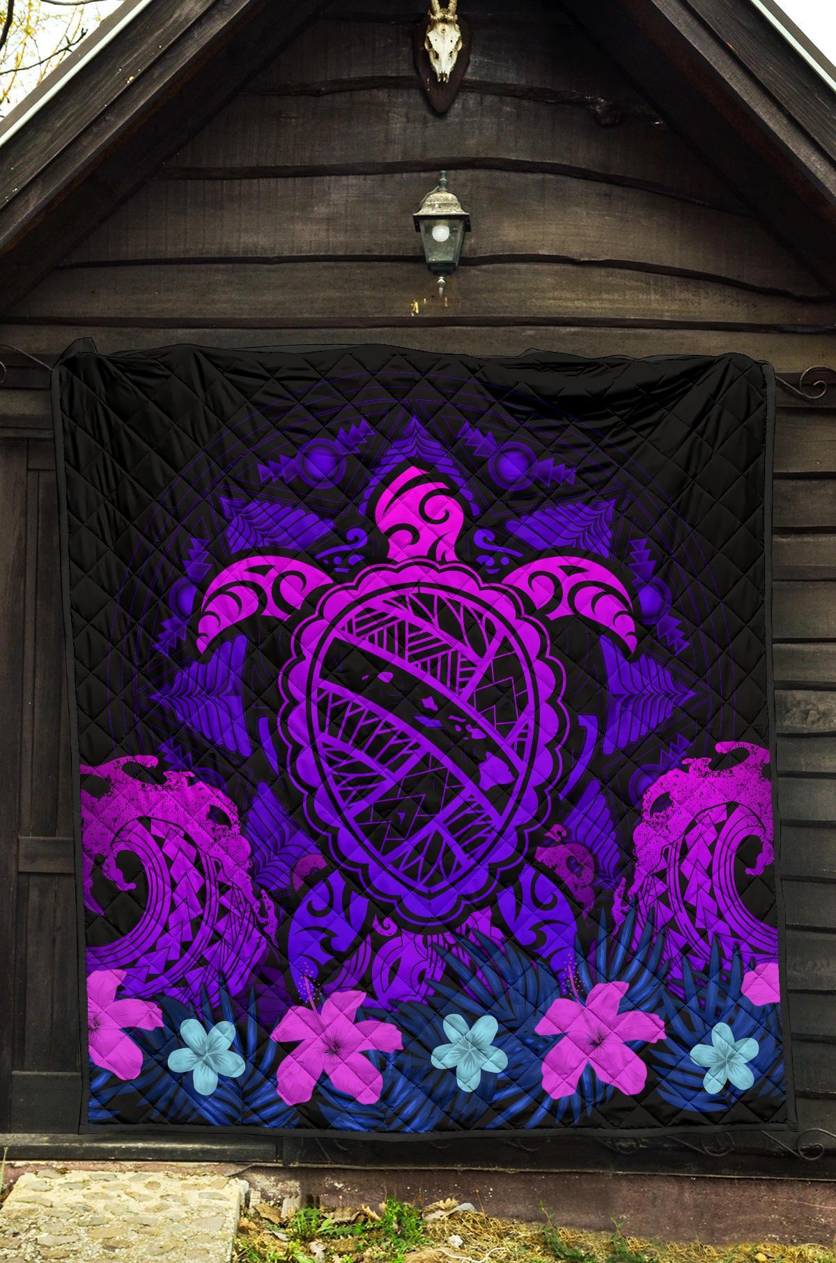 Hawaii Turtle Polynesian Blue Premium Quilt - Kuly Style - Polynesian Pride